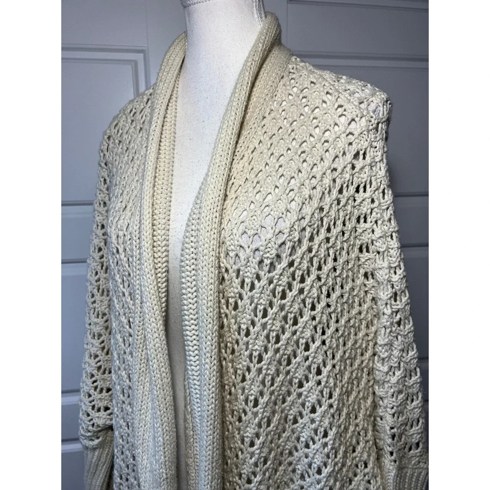 Lucky Brand Cream‎ Open Knit Longline Cardigan Sweater LXL